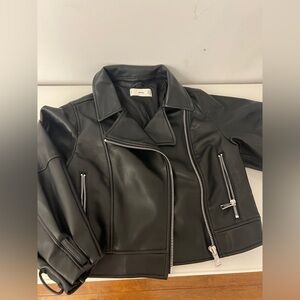 Mango Cropped Black Leather Jacket